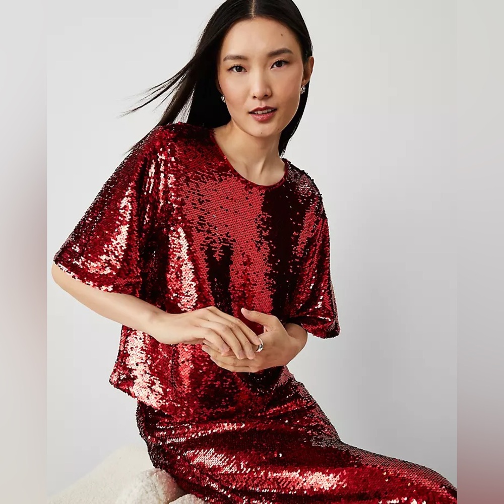 Ann Taylor Shimmering Red Sequin Top